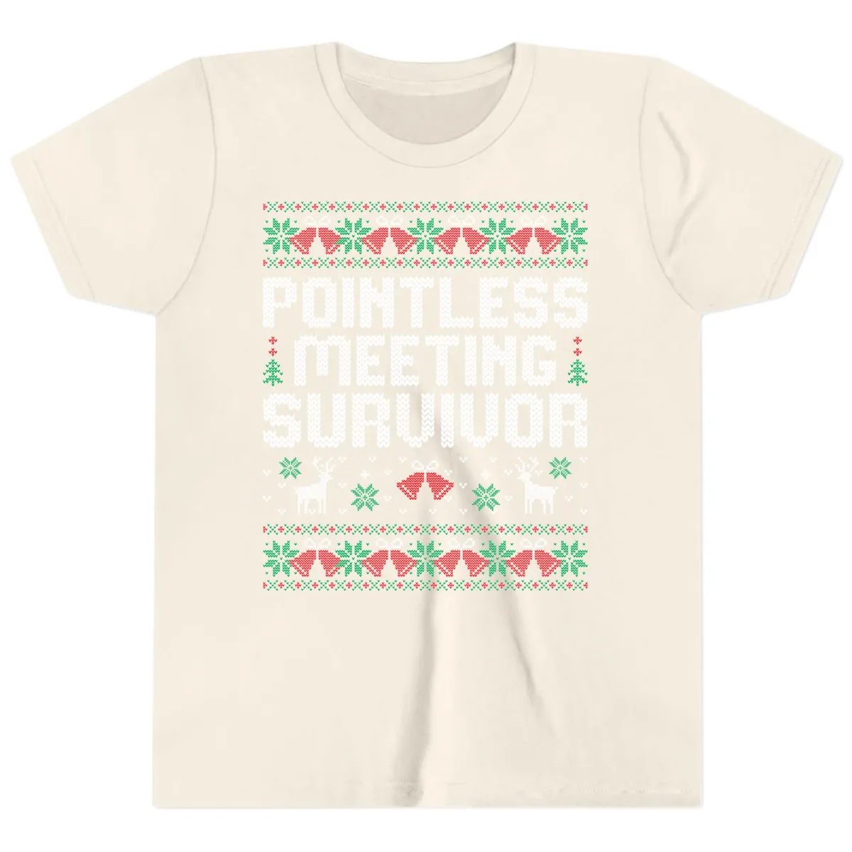 Pointless Meeting Survivor Ugly Sweater Design Youth T-Shirt in Natural
