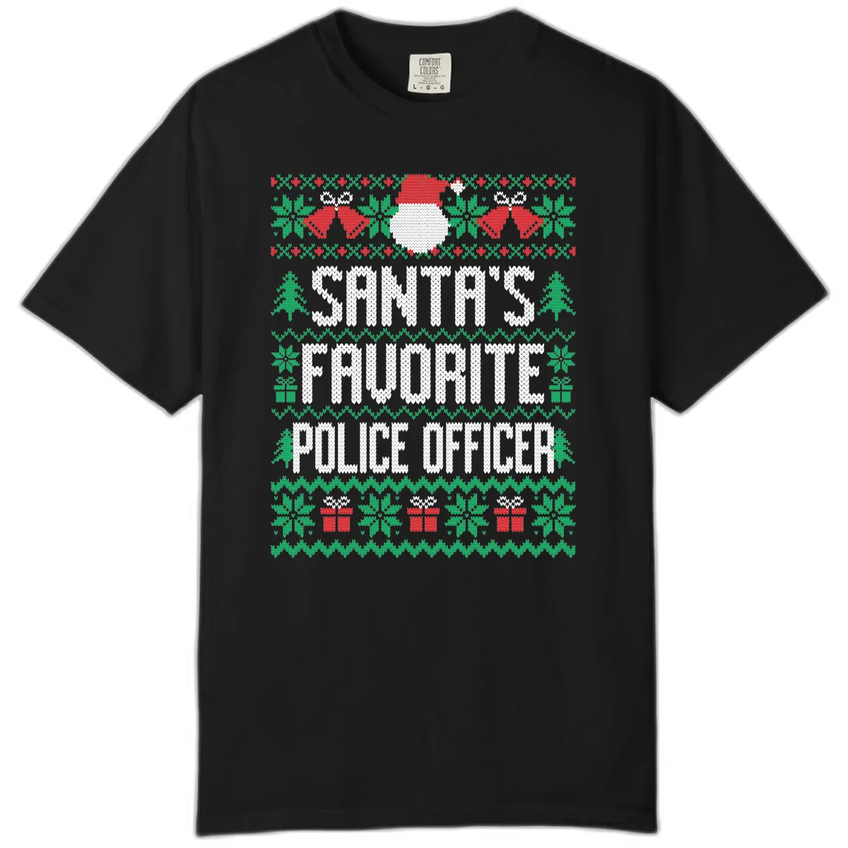 Santa's Favorite Police Officer Ugly Christmas Comfort Color in Black