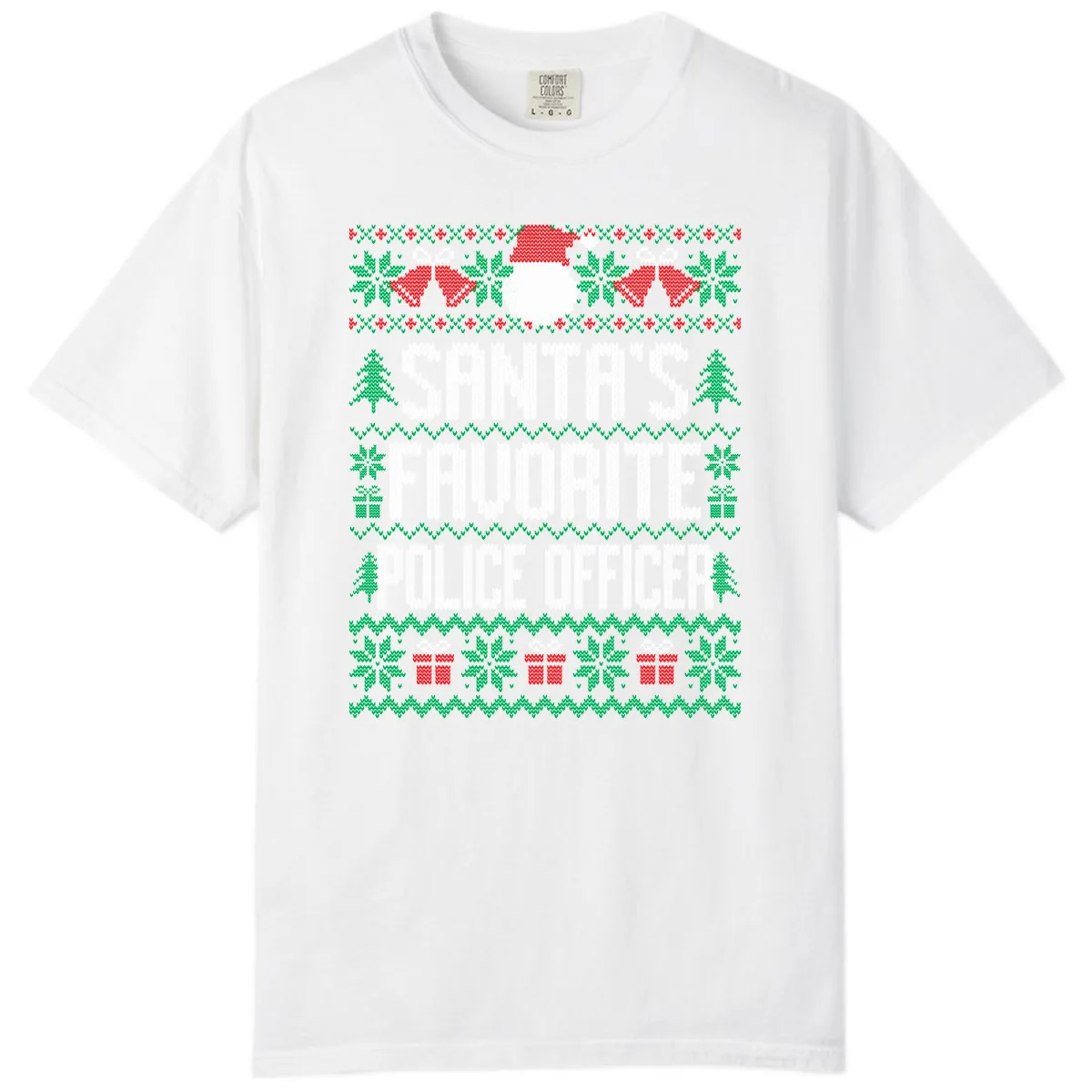 Santa's Favorite Police Officer Ugly Christmas Comfort Color in White