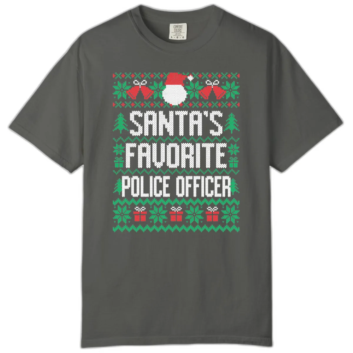 Santa's Favorite Police Officer Ugly Christmas Comfort Color in Pepper