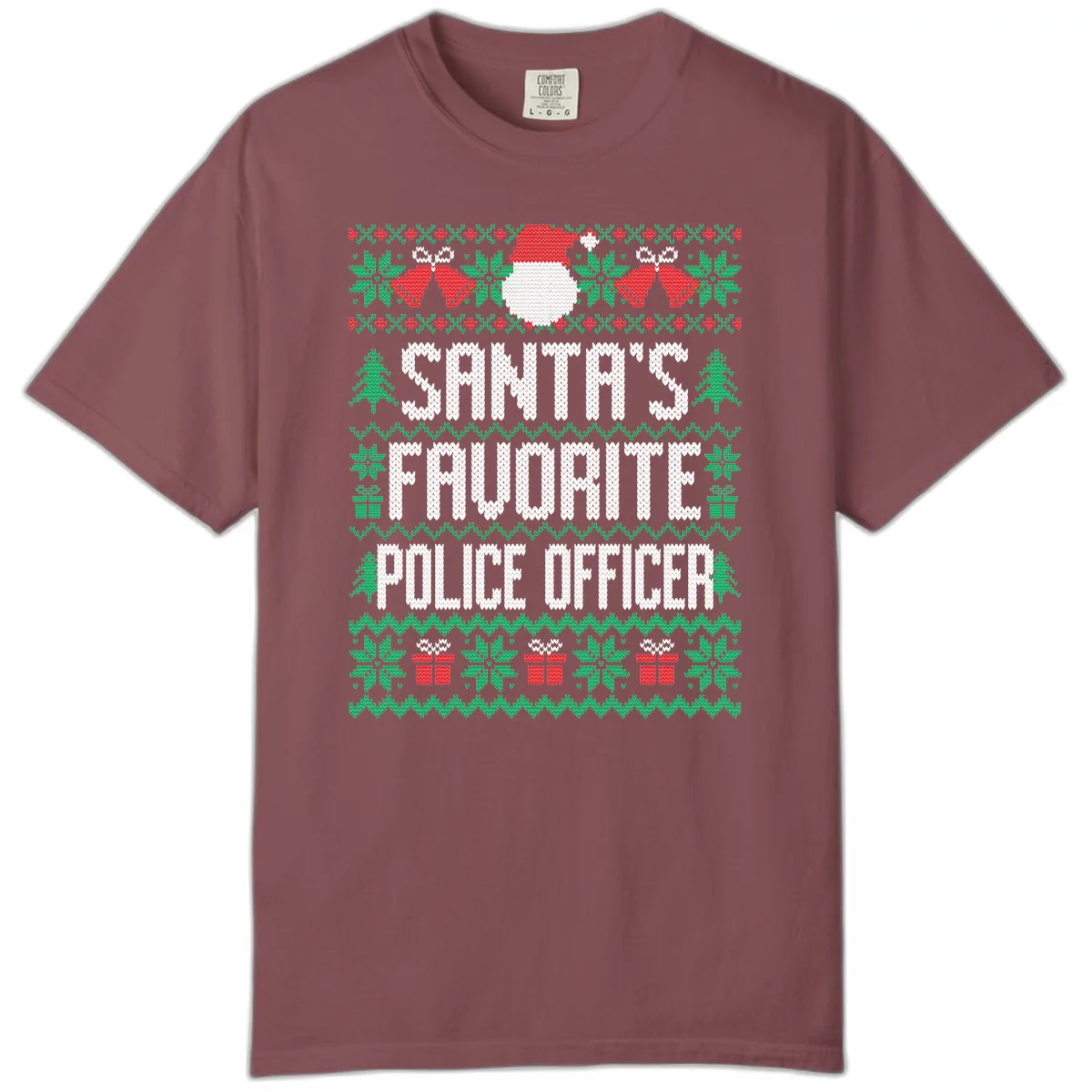 Santa's Favorite Police Officer Ugly Christmas Comfort Color in Brick