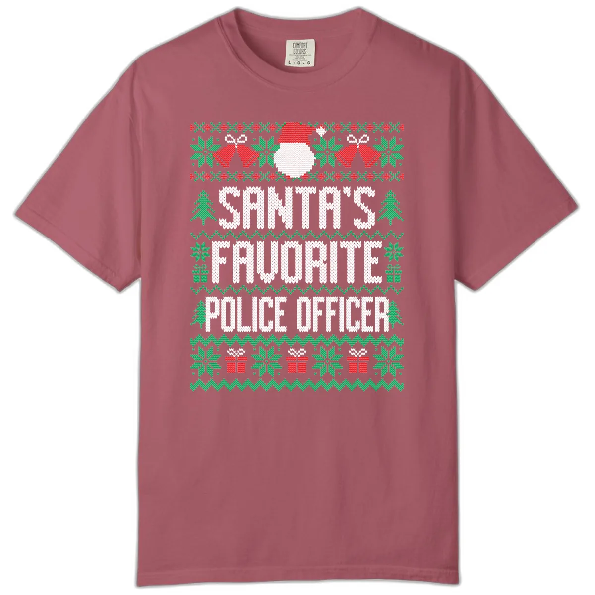 Santa's Favorite Police Officer Ugly Christmas Comfort Color in Crimson