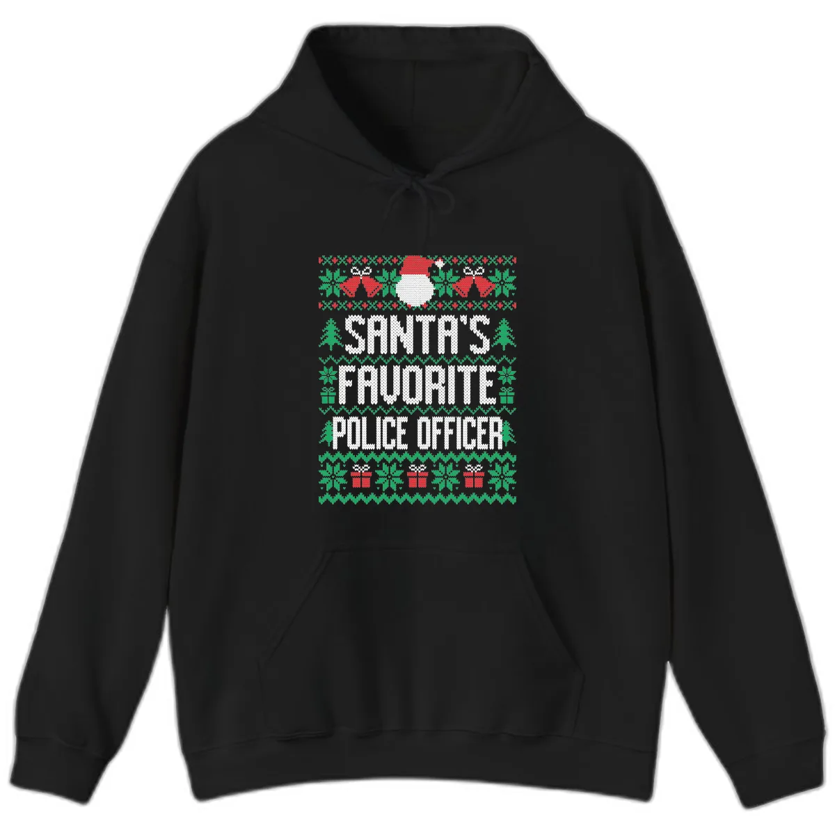 Santa's Favorite Police Officer Ugly Christmas Hoodie in Black