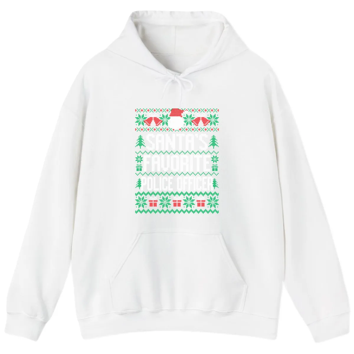 Santa's Favorite Police Officer Ugly Christmas Hoodie in White