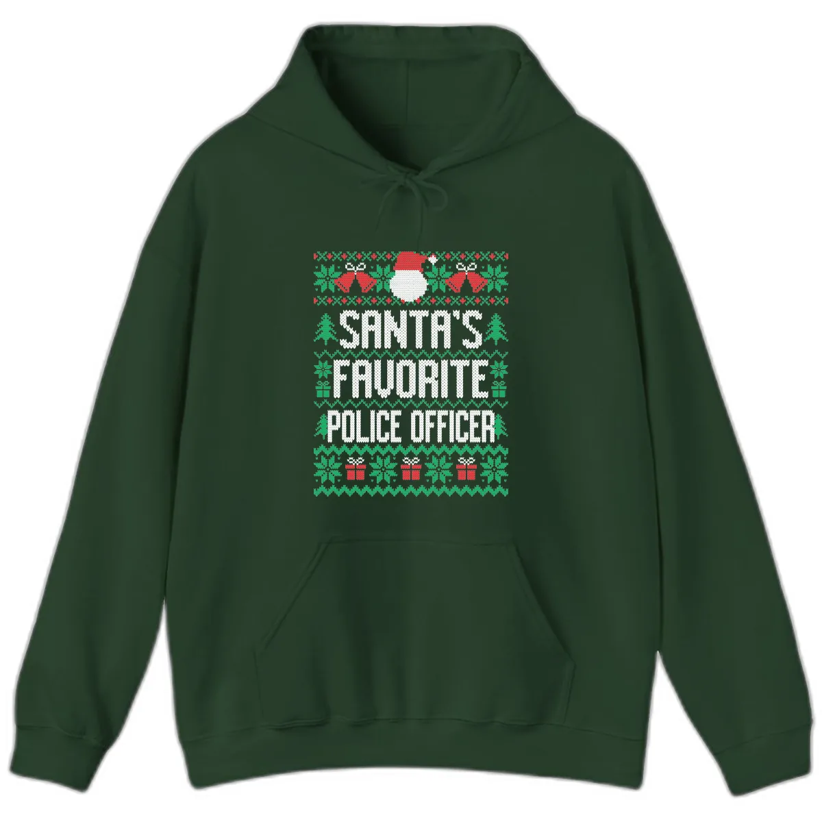 Santa's Favorite Police Officer Ugly Christmas Hoodie in Forest Green