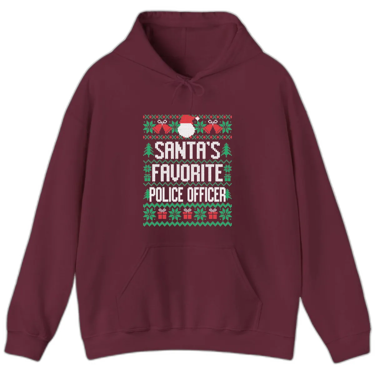 Santa's Favorite Police Officer Ugly Christmas Hoodie in Maroon