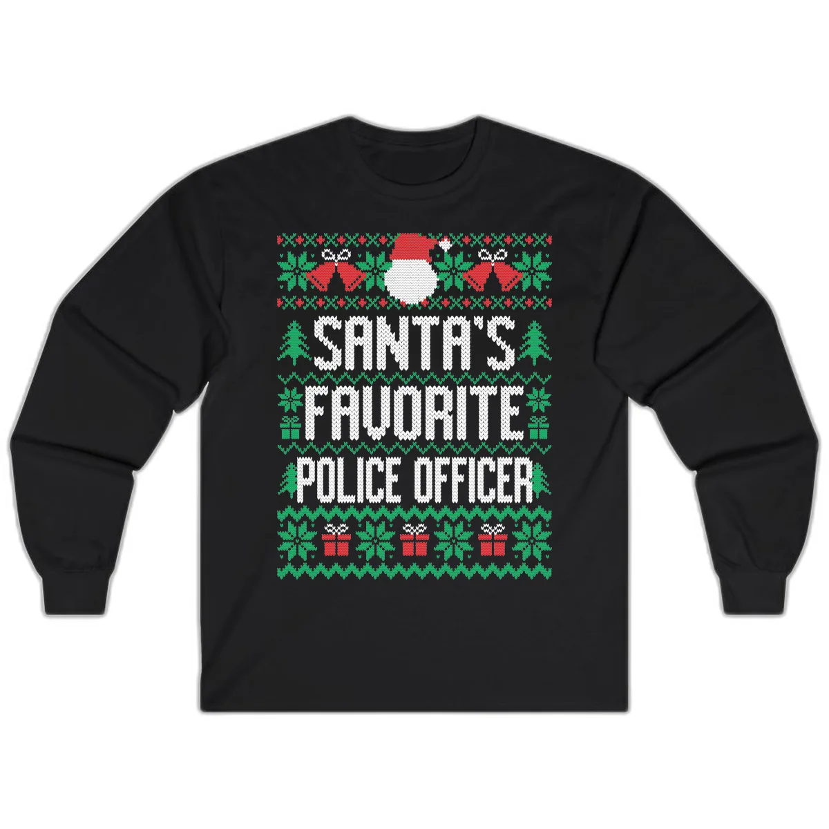 Santa's Favorite Police Officer Ugly Christmas Long Sleeve in Black