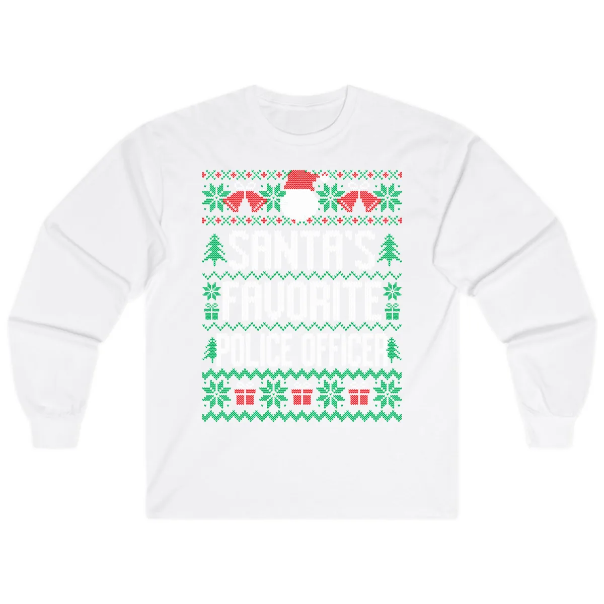 Santa's Favorite Police Officer Ugly Christmas Long Sleeve in White