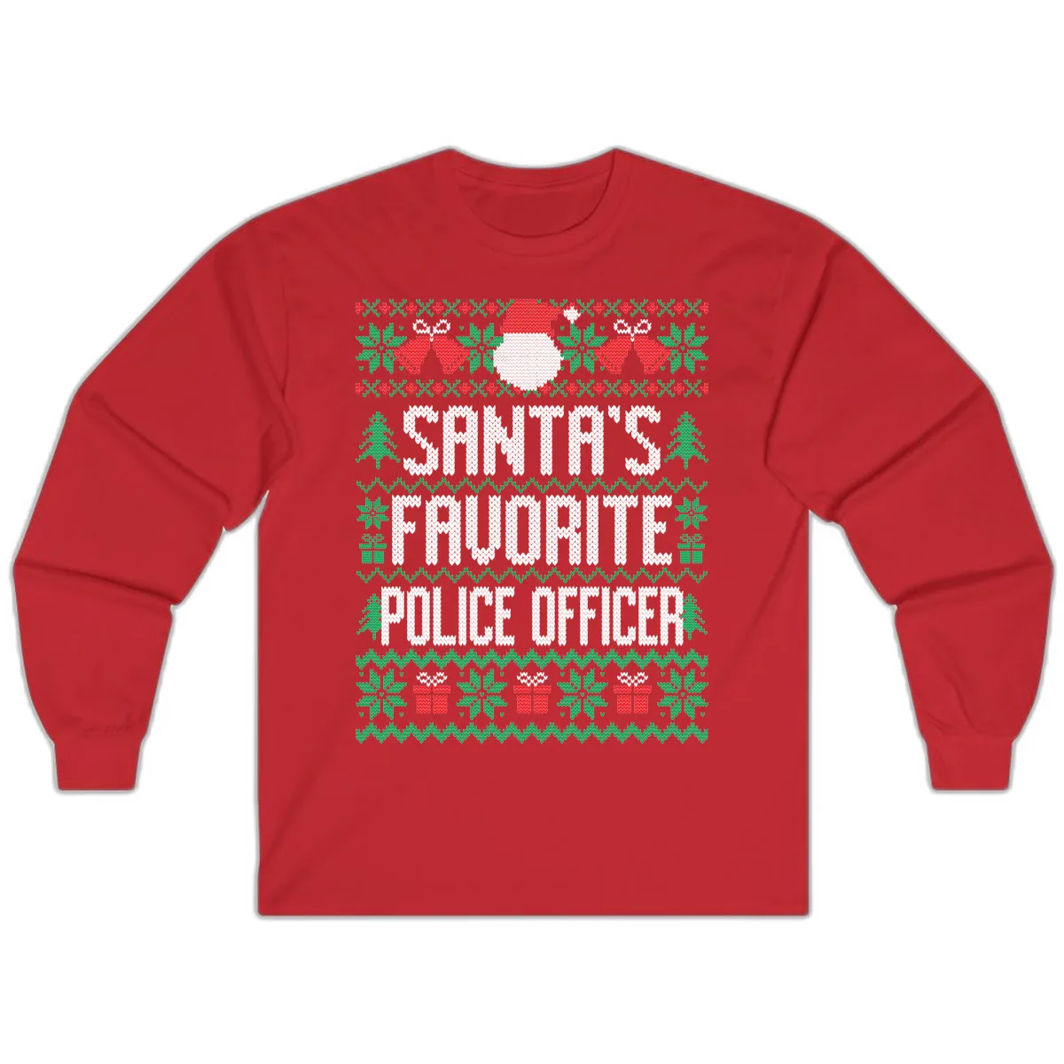 Santa's Favorite Police Officer Ugly Christmas Long Sleeve in Red