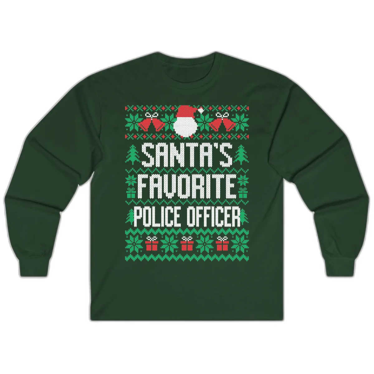 Santa's Favorite Police Officer Ugly Christmas Long Sleeve in Forest Green