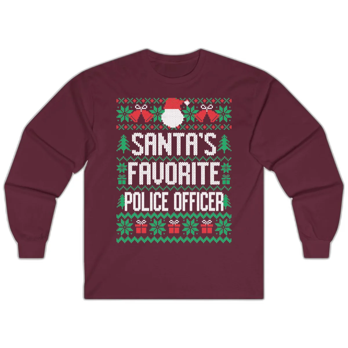 Santa's Favorite Police Officer Ugly Christmas Long Sleeve in Maroon