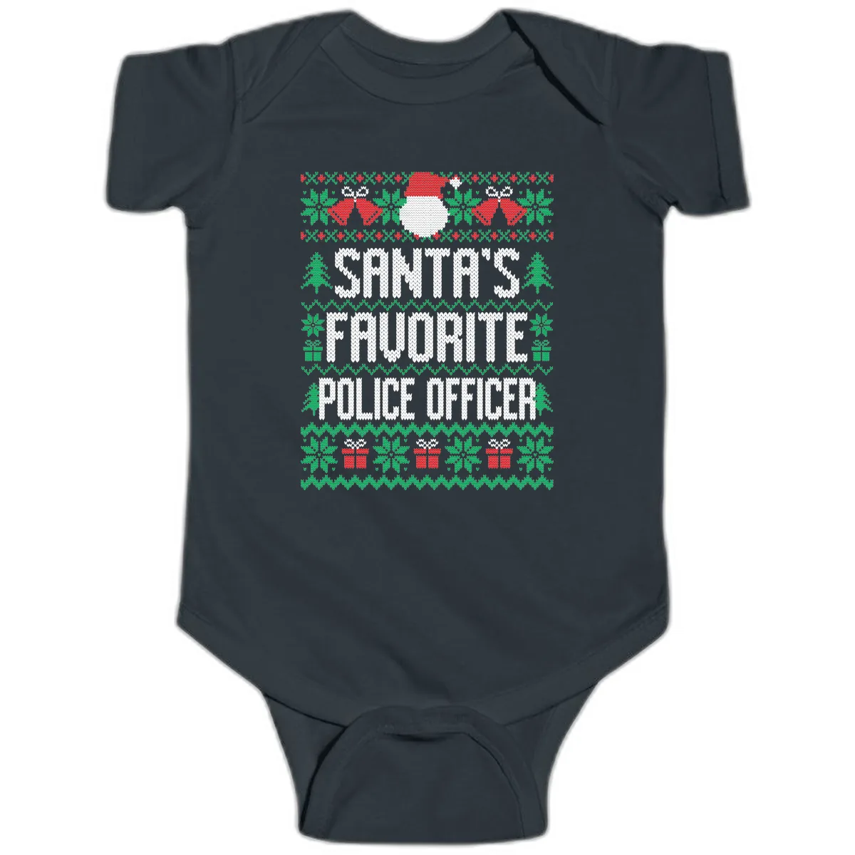 Santa's Favorite Police Officer Ugly Christmas Baby Onesie in Black