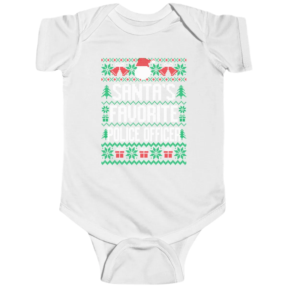 Santa's Favorite Police Officer Ugly Christmas Baby Onesie in White