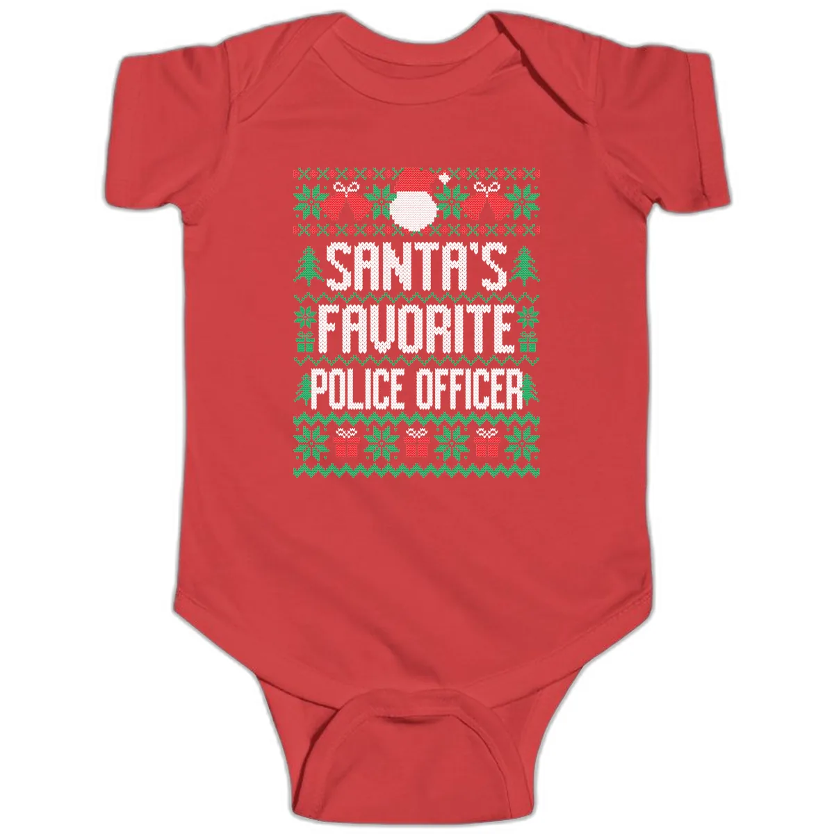 Santa's Favorite Police Officer Ugly Christmas Baby Onesie in Red