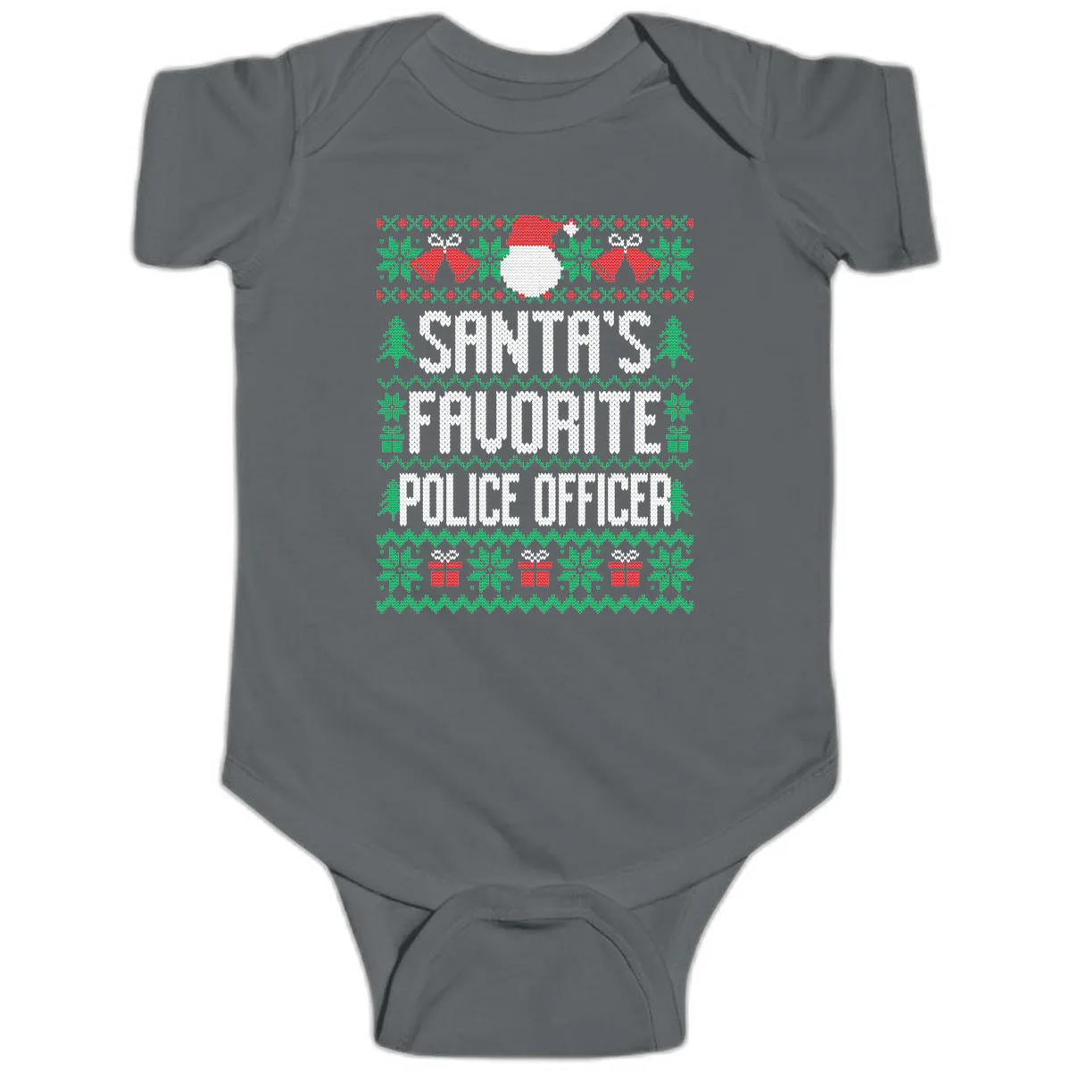 Santa's Favorite Police Officer Ugly Christmas Baby Onesie in Charcoal