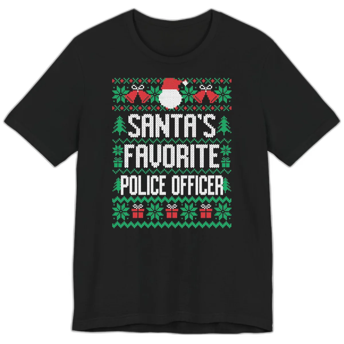 Santa's Favorite Police Officer Ugly Christmas Premium T-Shirt in Black