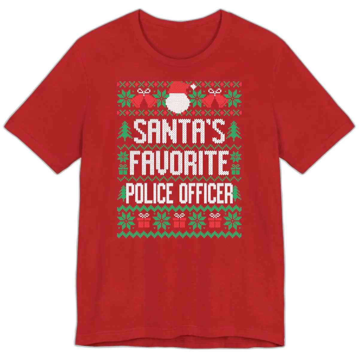 Santa's Favorite Police Officer Ugly Christmas Premium T-Shirt in Red