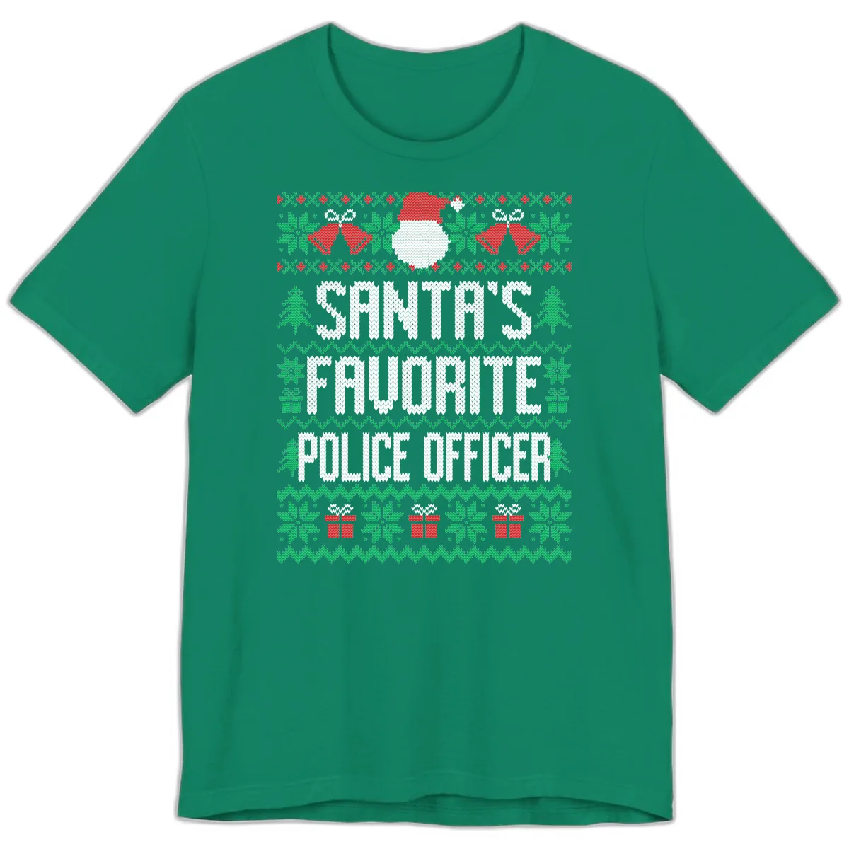 Santa's Favorite Police Officer Ugly Christmas Premium T-Shirt in Kelly