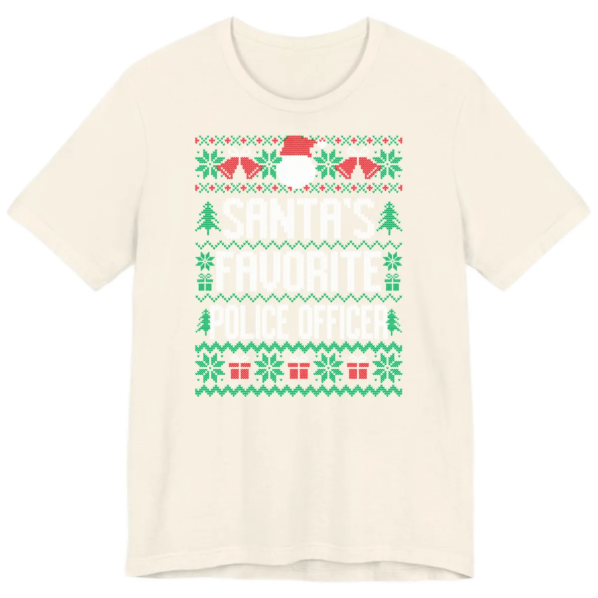 Santa's Favorite Police Officer Ugly Christmas Premium T-Shirt in Natural