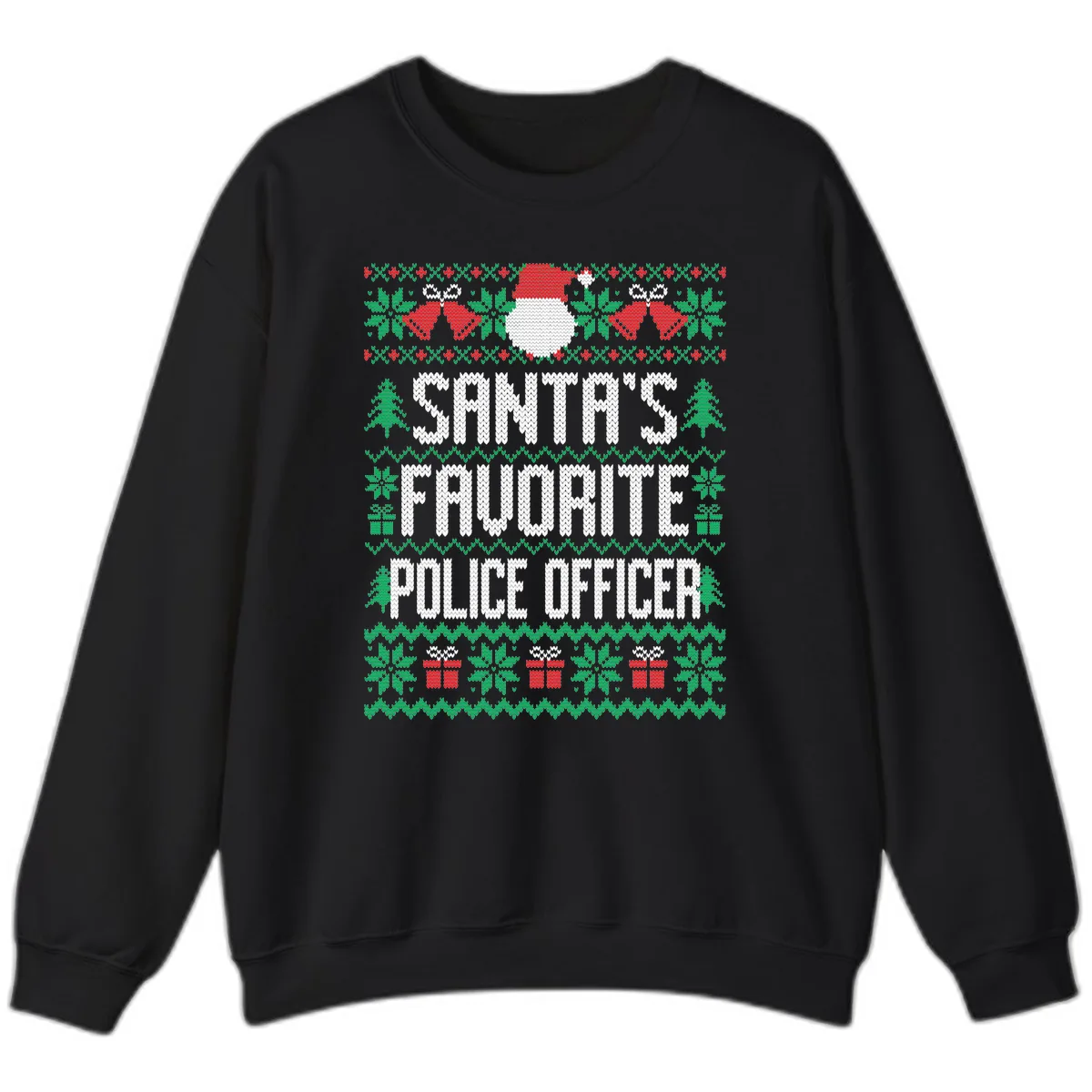 Santa's Favorite Police Officer Ugly Christmas Sweatshirt in Black