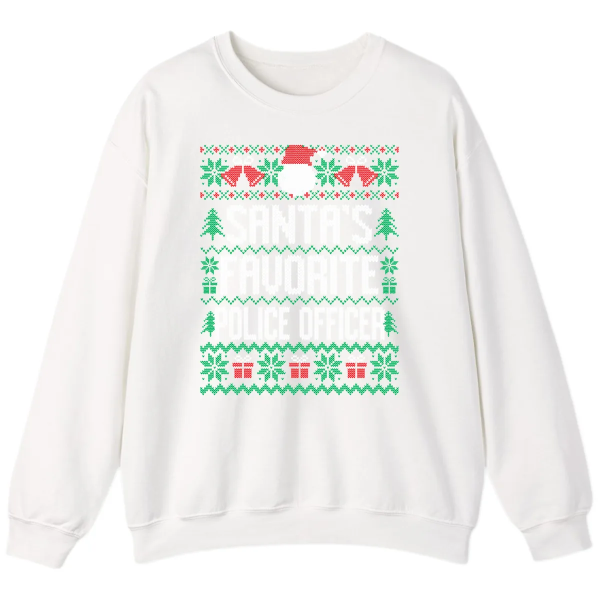 Santa's Favorite Police Officer Ugly Christmas Sweatshirt in White