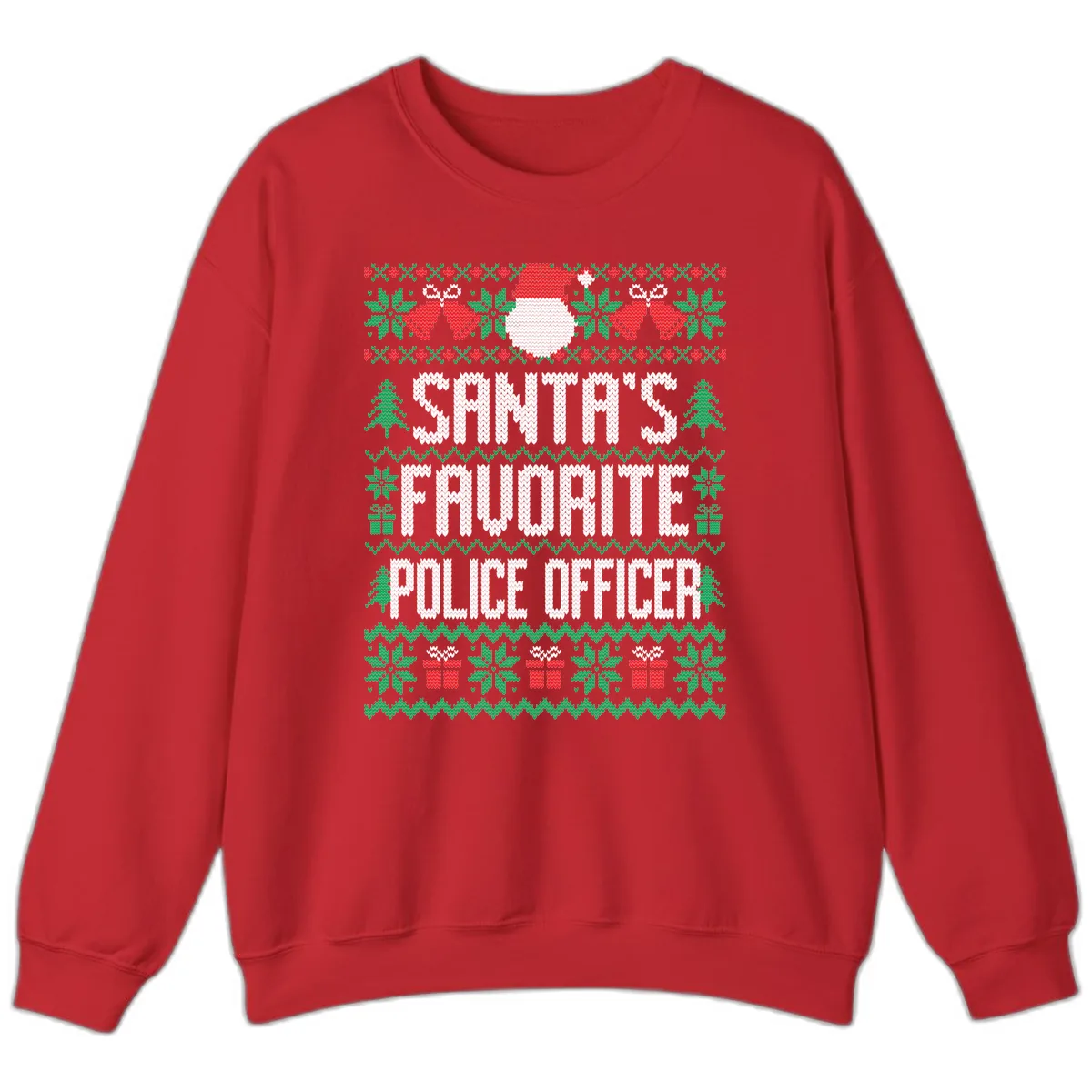 Santa's Favorite Police Officer Ugly Christmas Sweatshirt in Red
