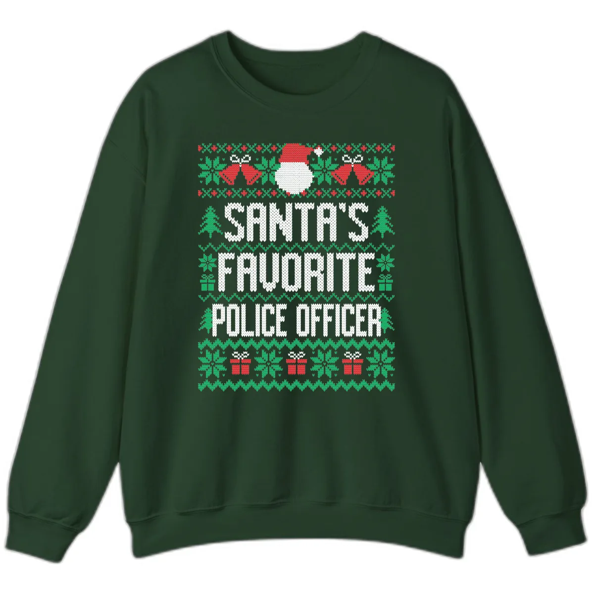 Santa's Favorite Police Officer Ugly Christmas Sweatshirt in Forest Green