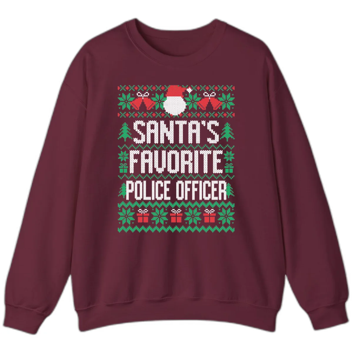 Santa's Favorite Police Officer Ugly Christmas Sweatshirt in Maroon