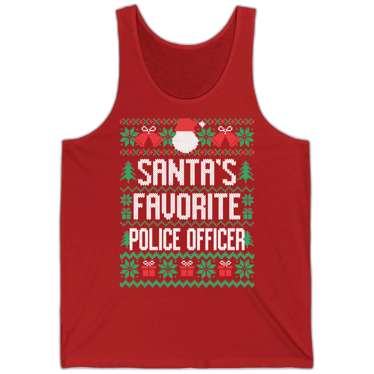 Santa's Favorite Police Officer Ugly Christmas Tank in Red