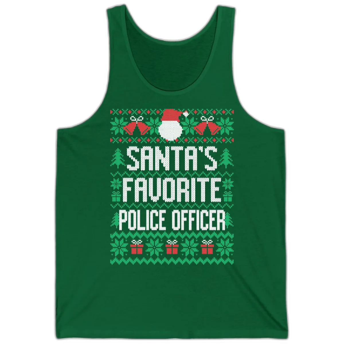 Santa's Favorite Police Officer Ugly Christmas Tank in Kelly