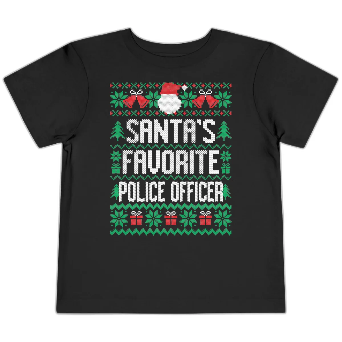 Santa's Favorite Police Officer Ugly Christmas Toddler T-Shirt in Black