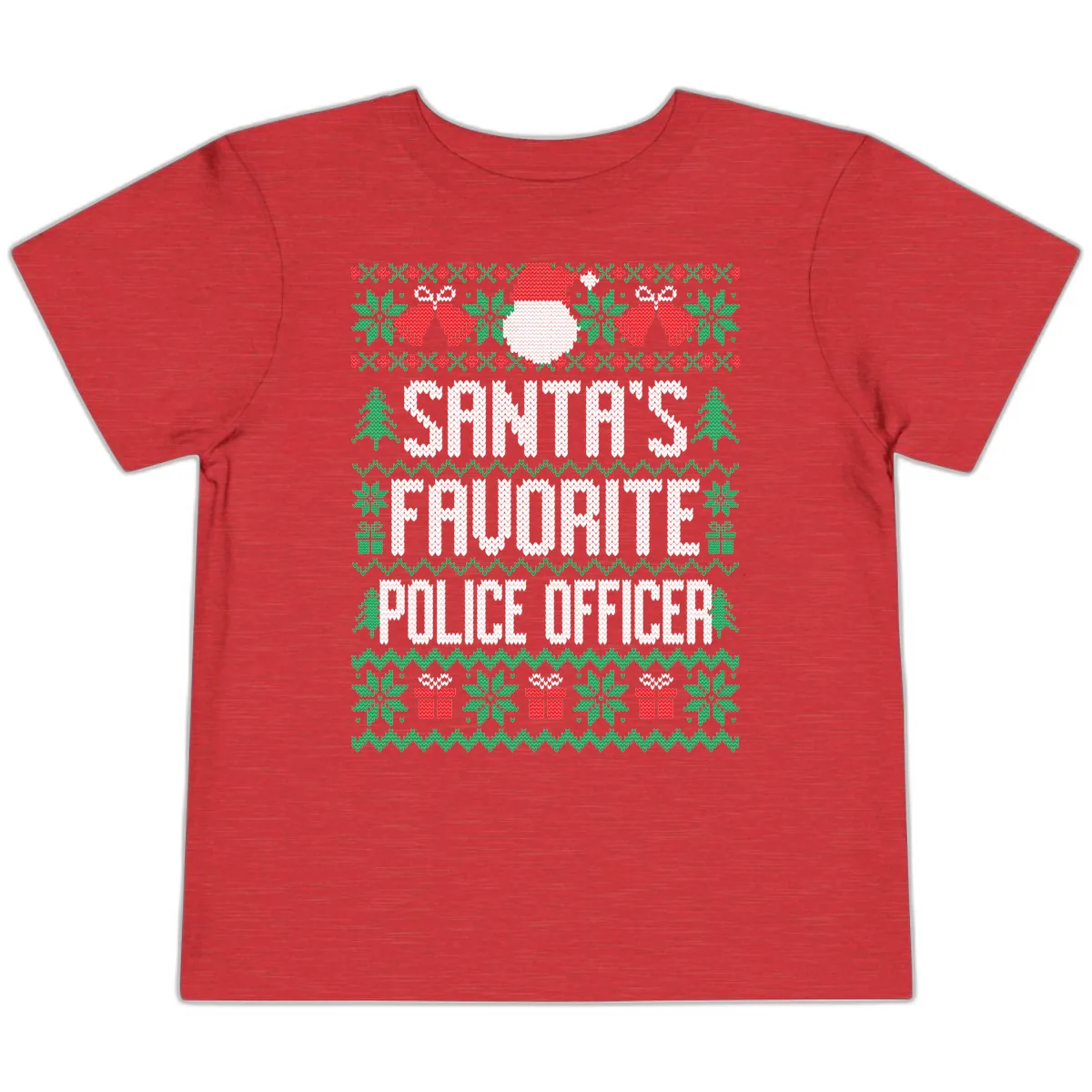 Santa's Favorite Police Officer Ugly Christmas Toddler T-Shirt in Heather Red