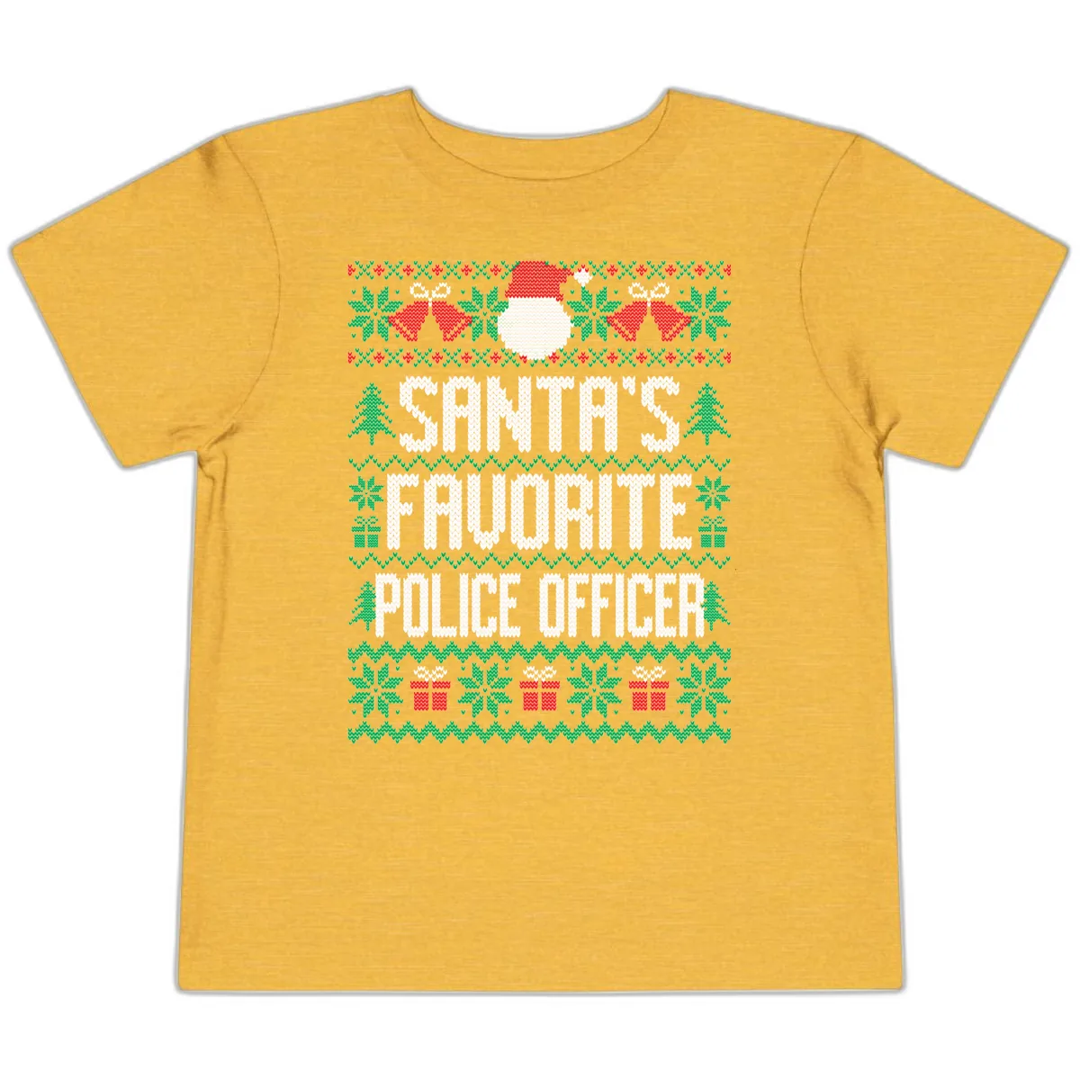 Santa's Favorite Police Officer Ugly Christmas Toddler T-Shirt in Heather Yellow Gold