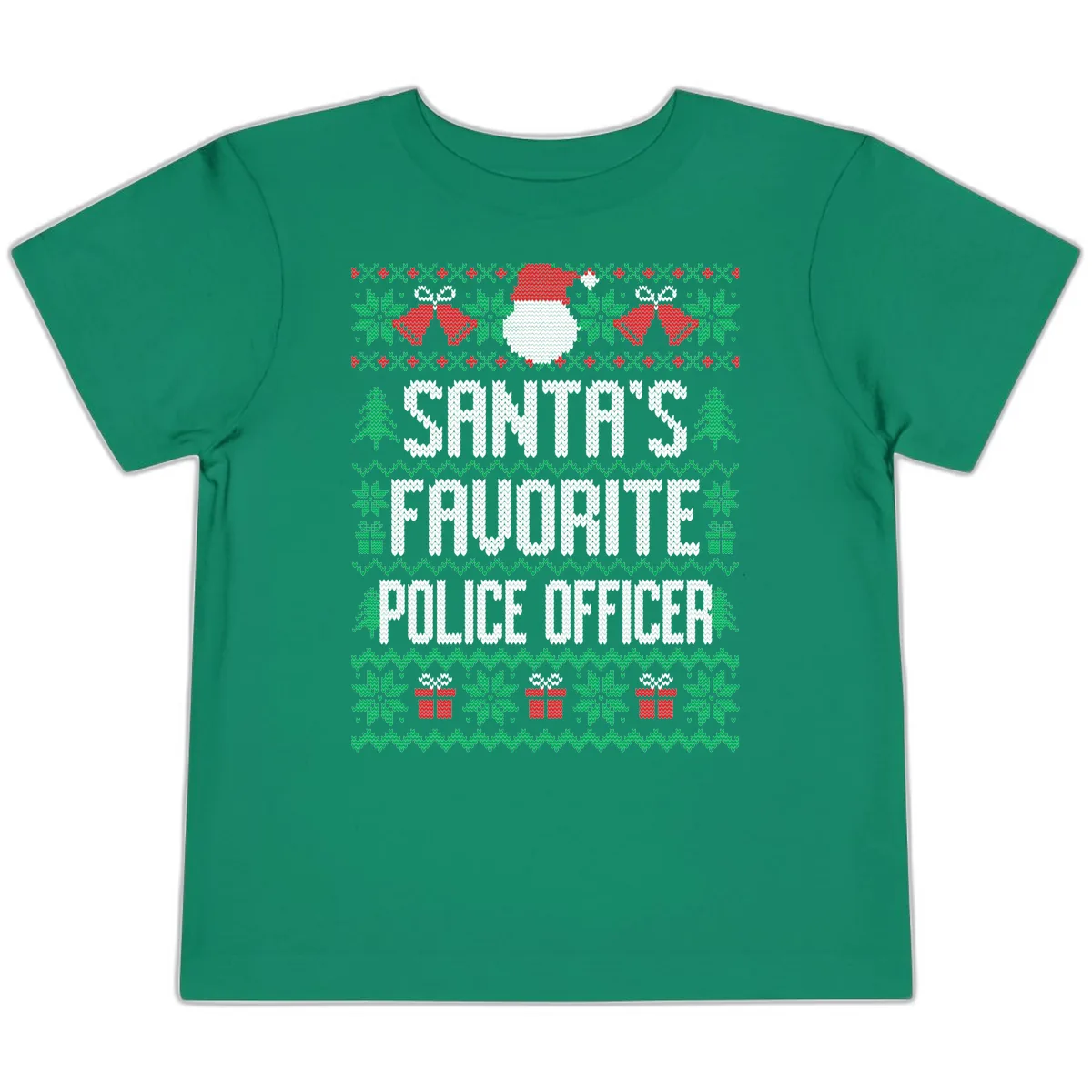 Santa's Favorite Police Officer Ugly Christmas Toddler T-Shirt in Kelly