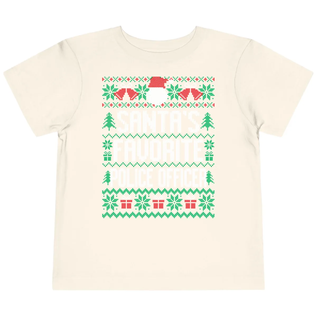 Santa's Favorite Police Officer Ugly Christmas Toddler T-Shirt in Natural