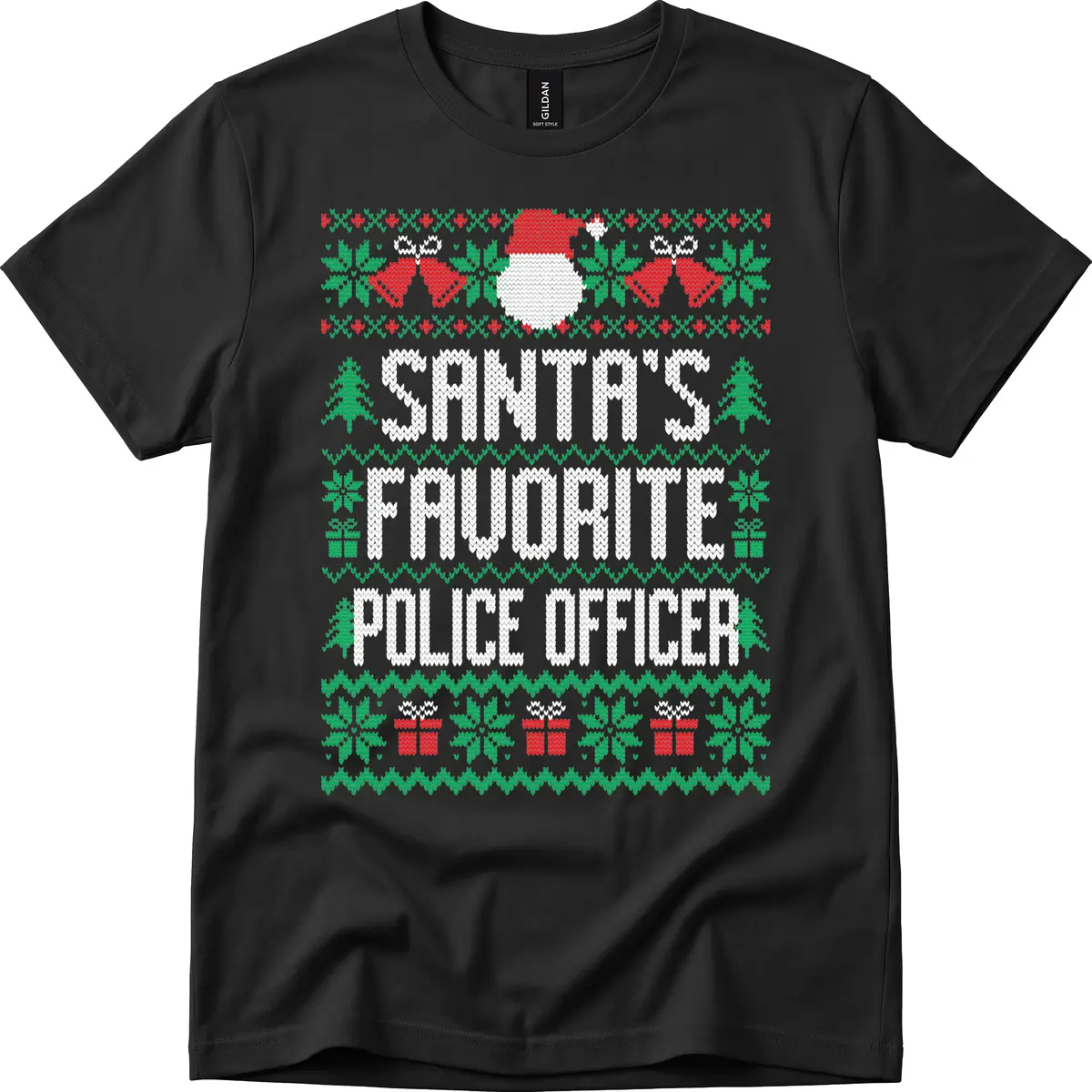 Santa's Favorite Police Officer Ugly Christmas T-Shirt in Black