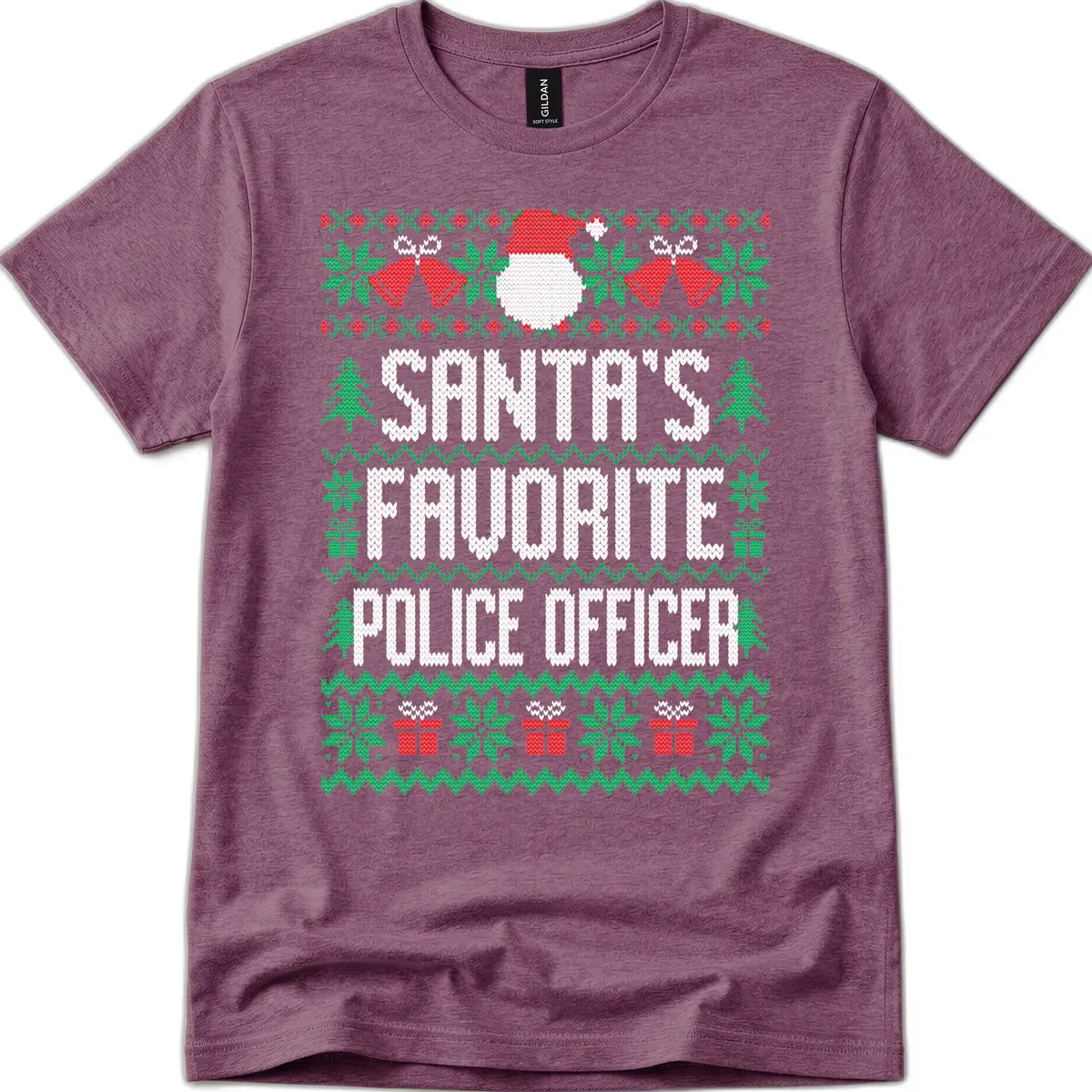 Santa's Favorite Police Officer Ugly Christmas T-Shirt in Heather Maroon
