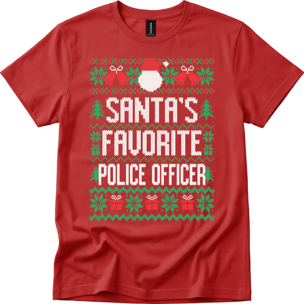 Santa's Favorite Police Officer Ugly Christmas T-Shirt in Red