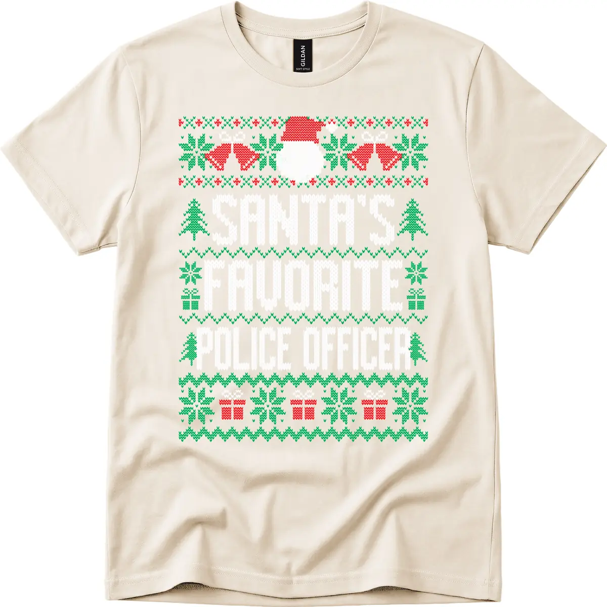 Santa's Favorite Police Officer Ugly Christmas T-Shirt in Natural