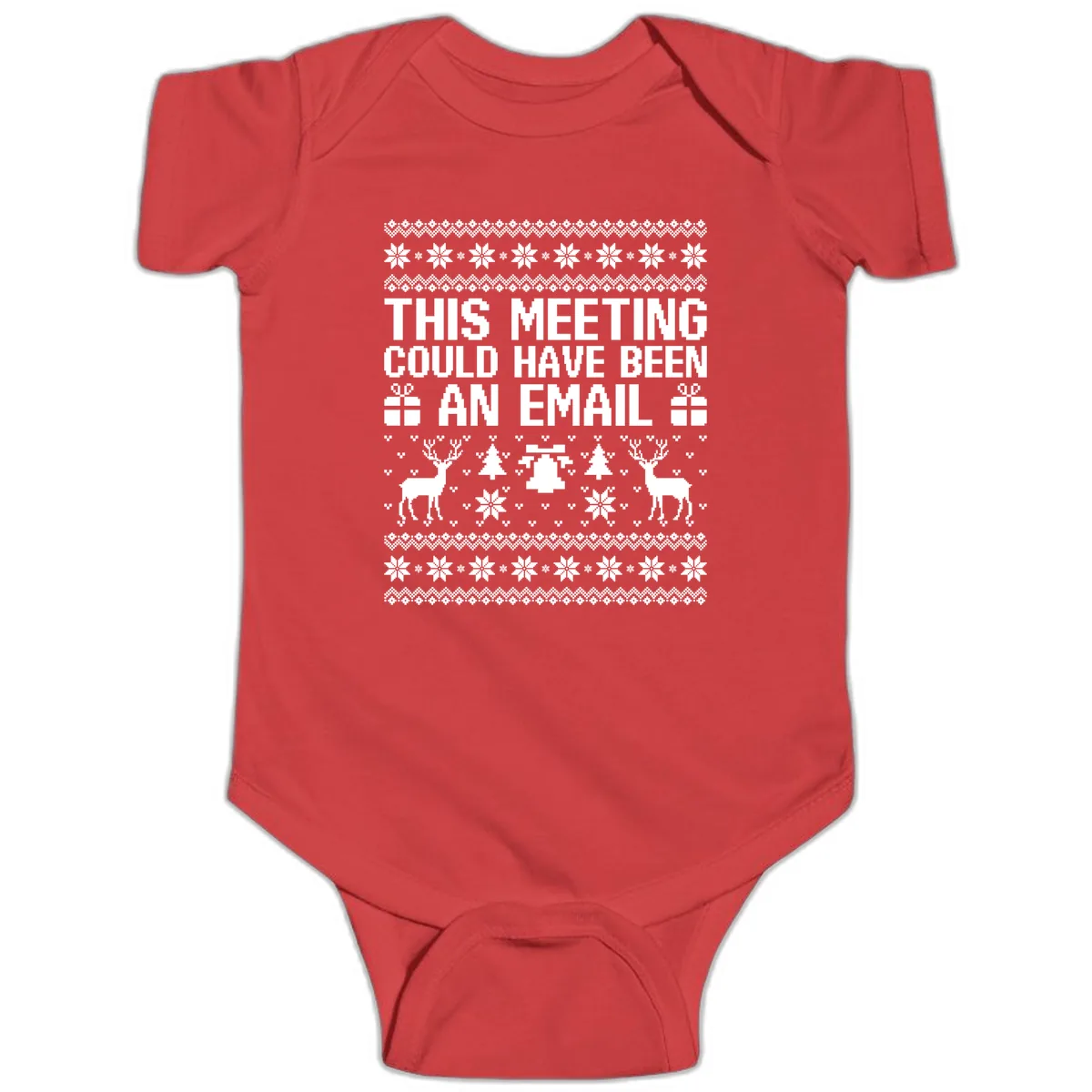 This Meeting Could Have Been An Email Ugly Christmas Sweater Baby Onesie in Red