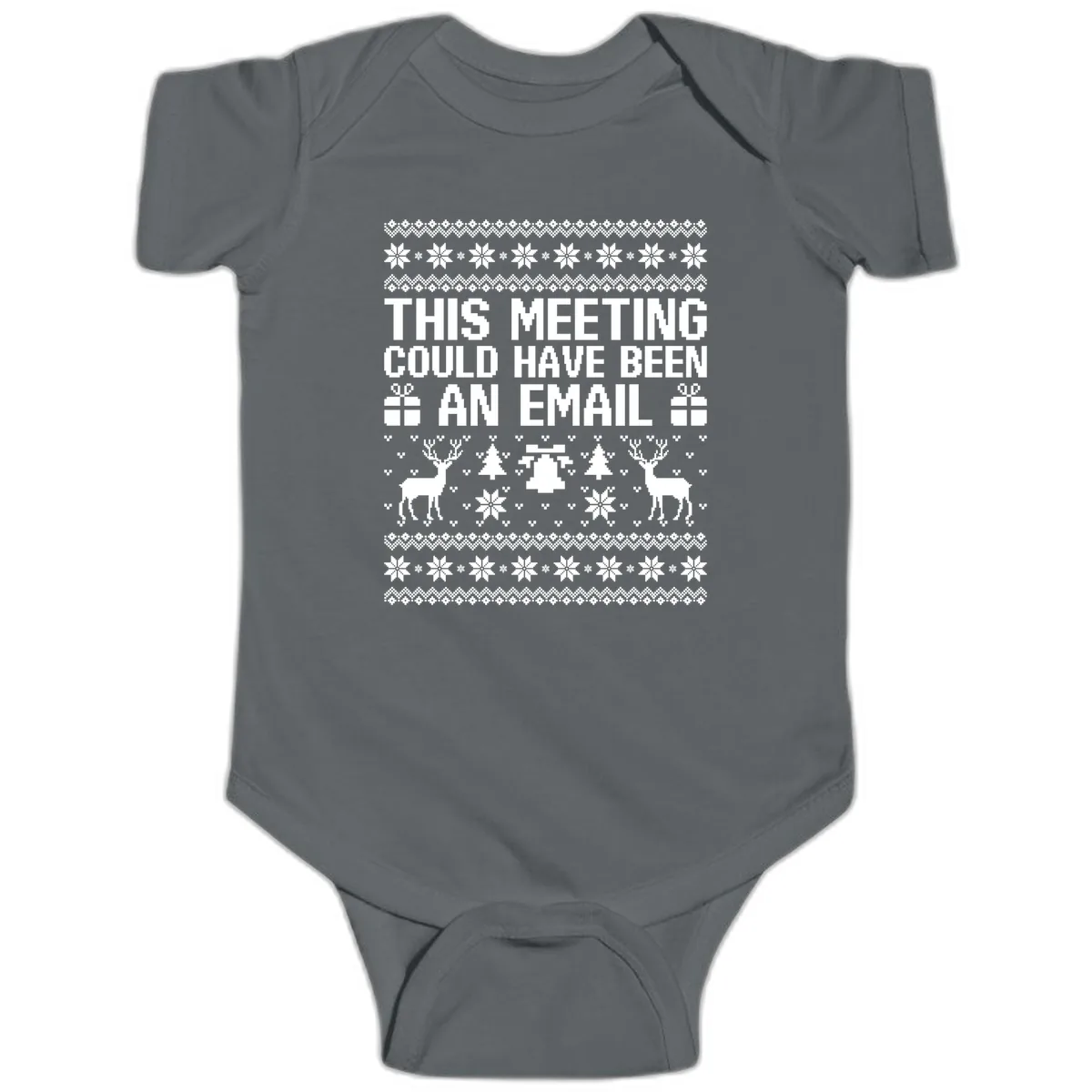This Meeting Could Have Been An Email Ugly Christmas Sweater Baby Onesie in Charcoal