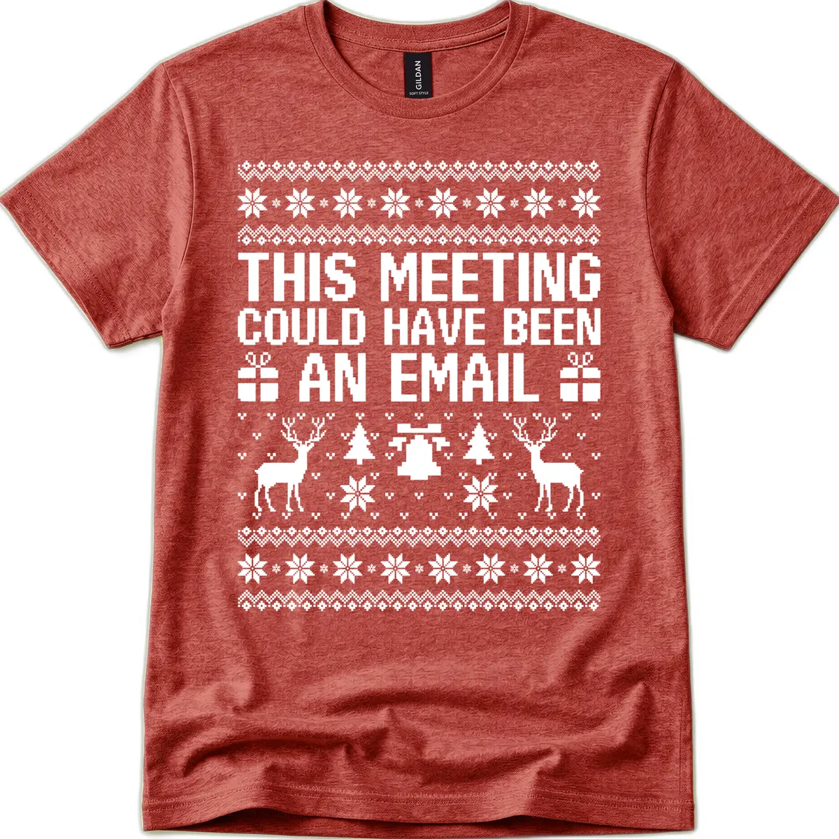 This Meeting Could Have Been An Email Ugly Christmas Sweater T-Shirt in Heather Cardinal