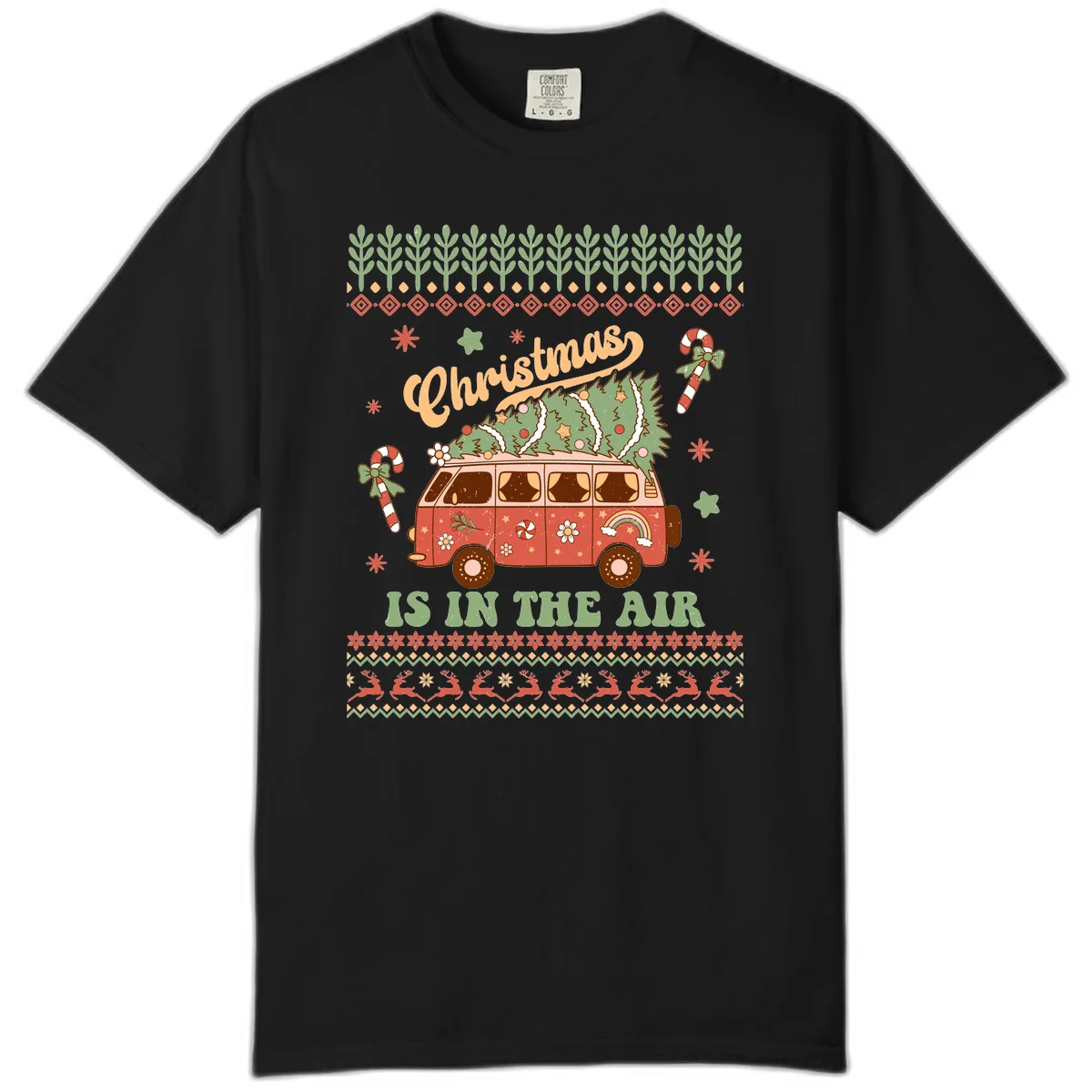 Retro Christmas Van Tree Delivery Comfort Color in Black