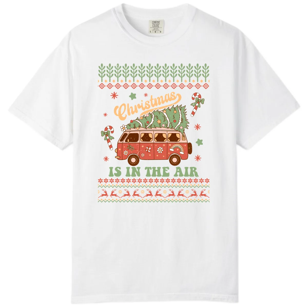 Retro Christmas Van Tree Delivery Comfort Color in White