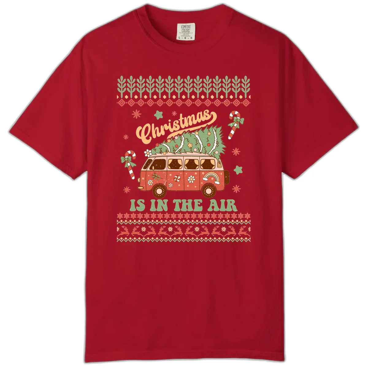 Retro Christmas Van Tree Delivery Comfort Color in Red