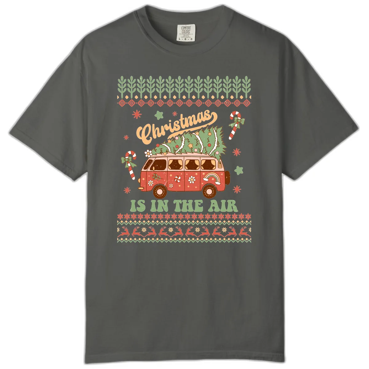 Retro Christmas Van Tree Delivery Comfort Color in Pepper