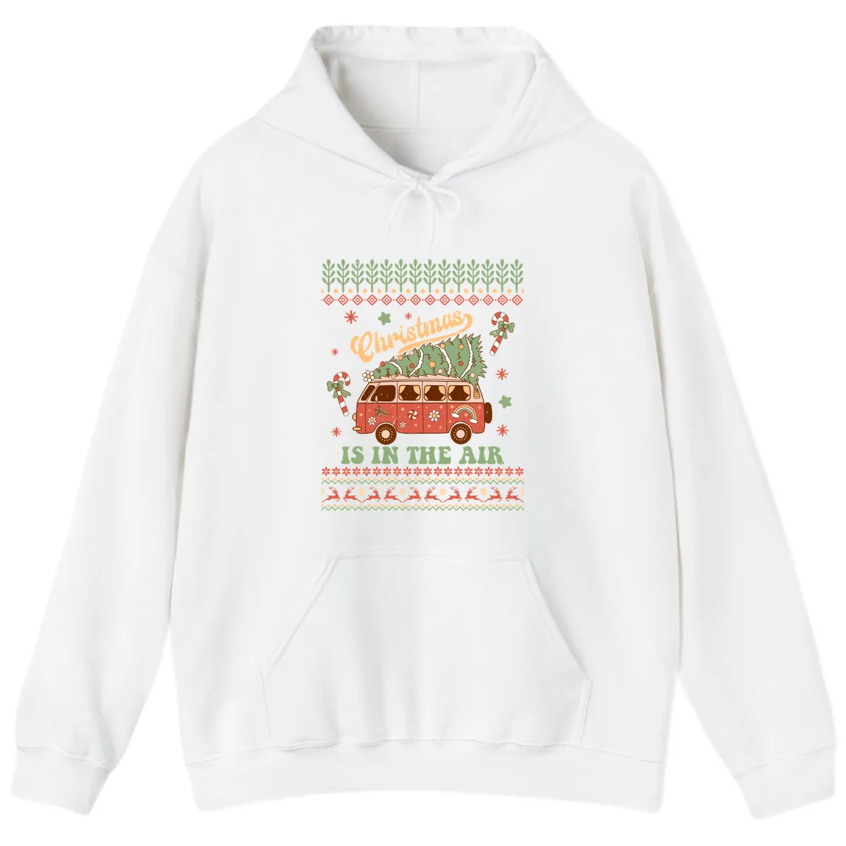 Retro Christmas Van Tree Delivery Hoodie in White