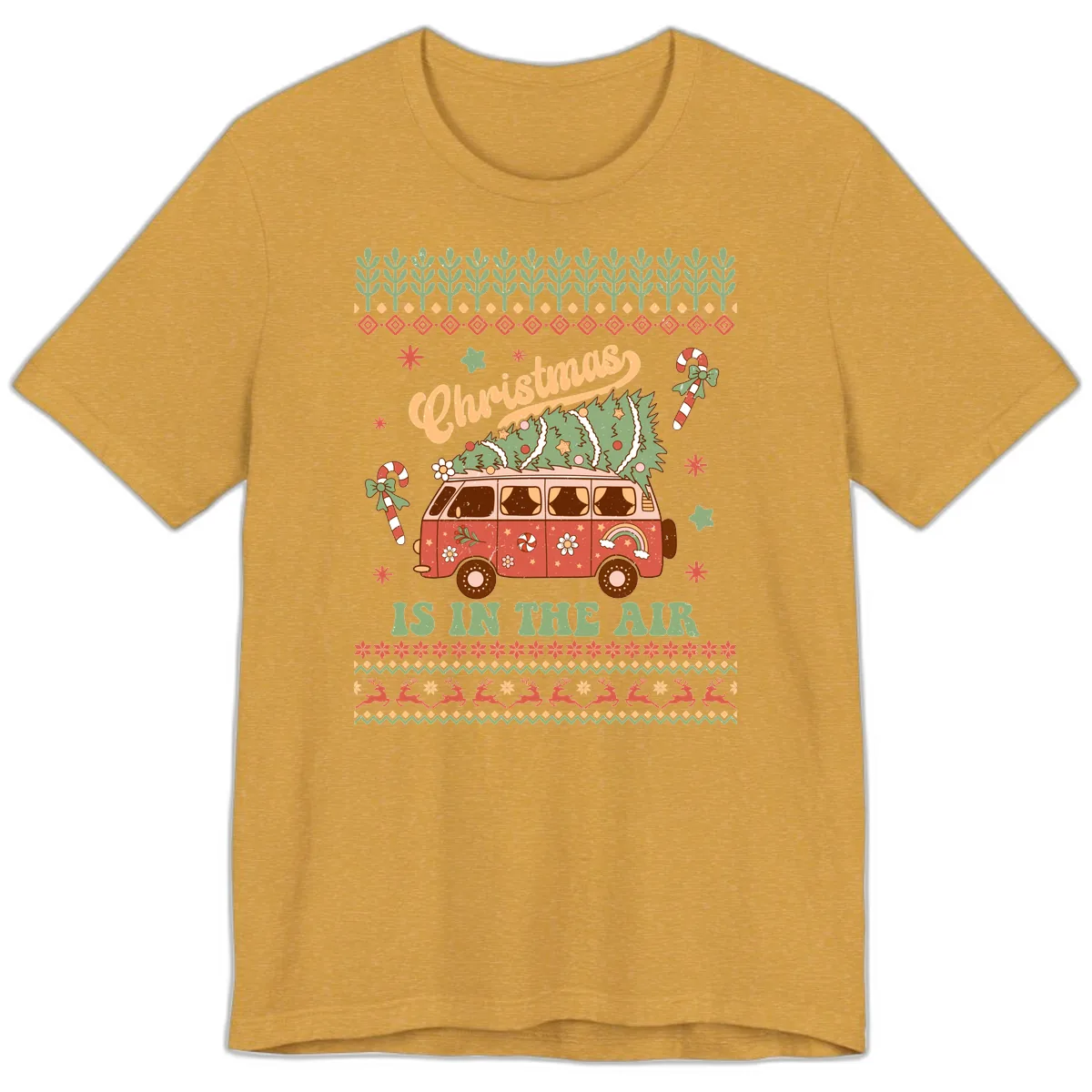Retro Christmas Van Tree Delivery Premium T-Shirt in Heather Mustard