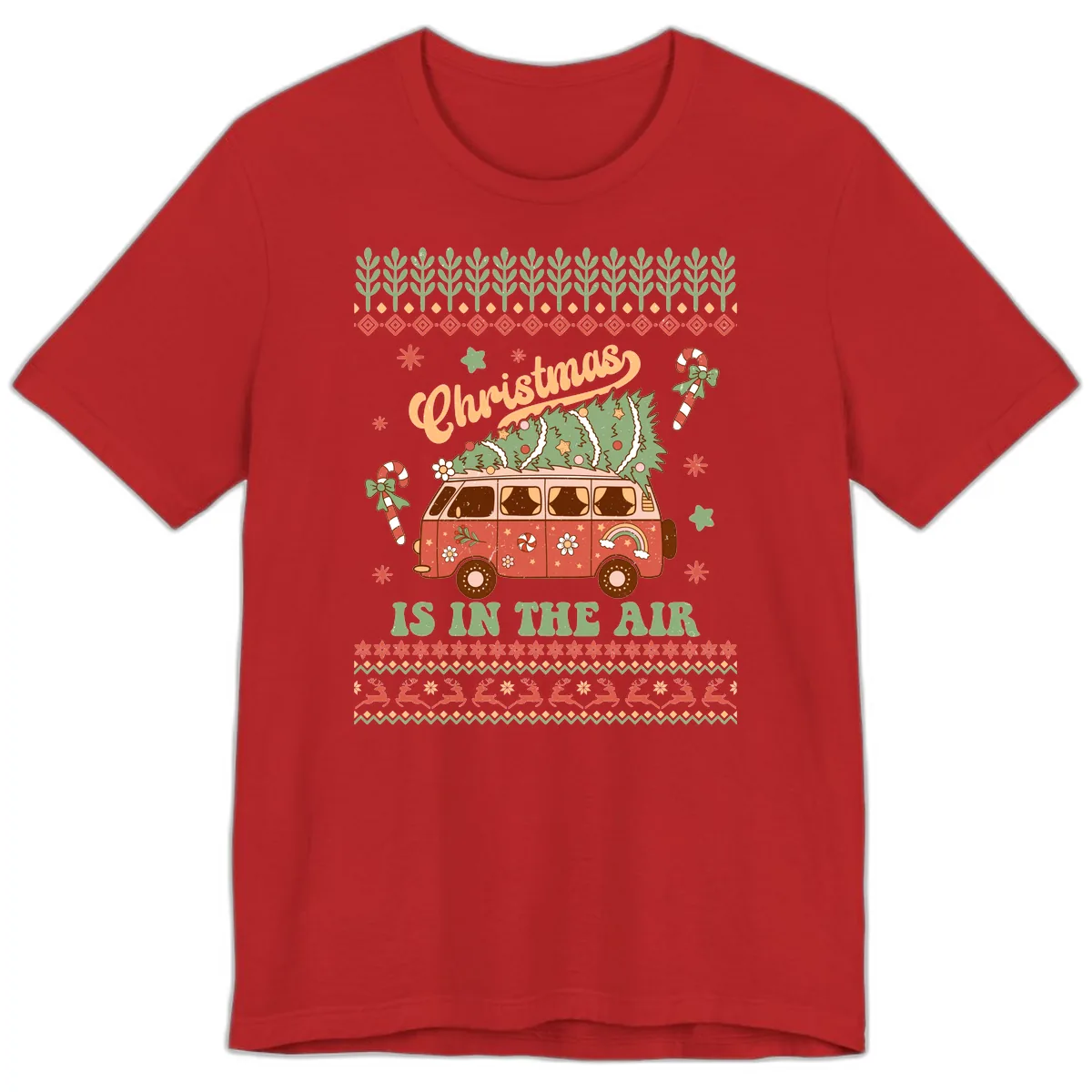 Retro Christmas Van Tree Delivery Premium T-Shirt in Red