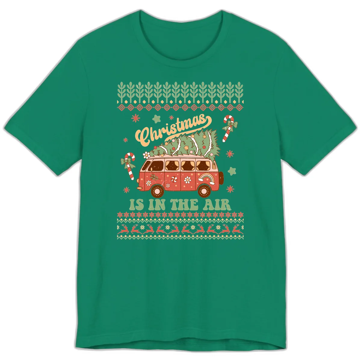 Retro Christmas Van Tree Delivery Premium T-Shirt in Kelly